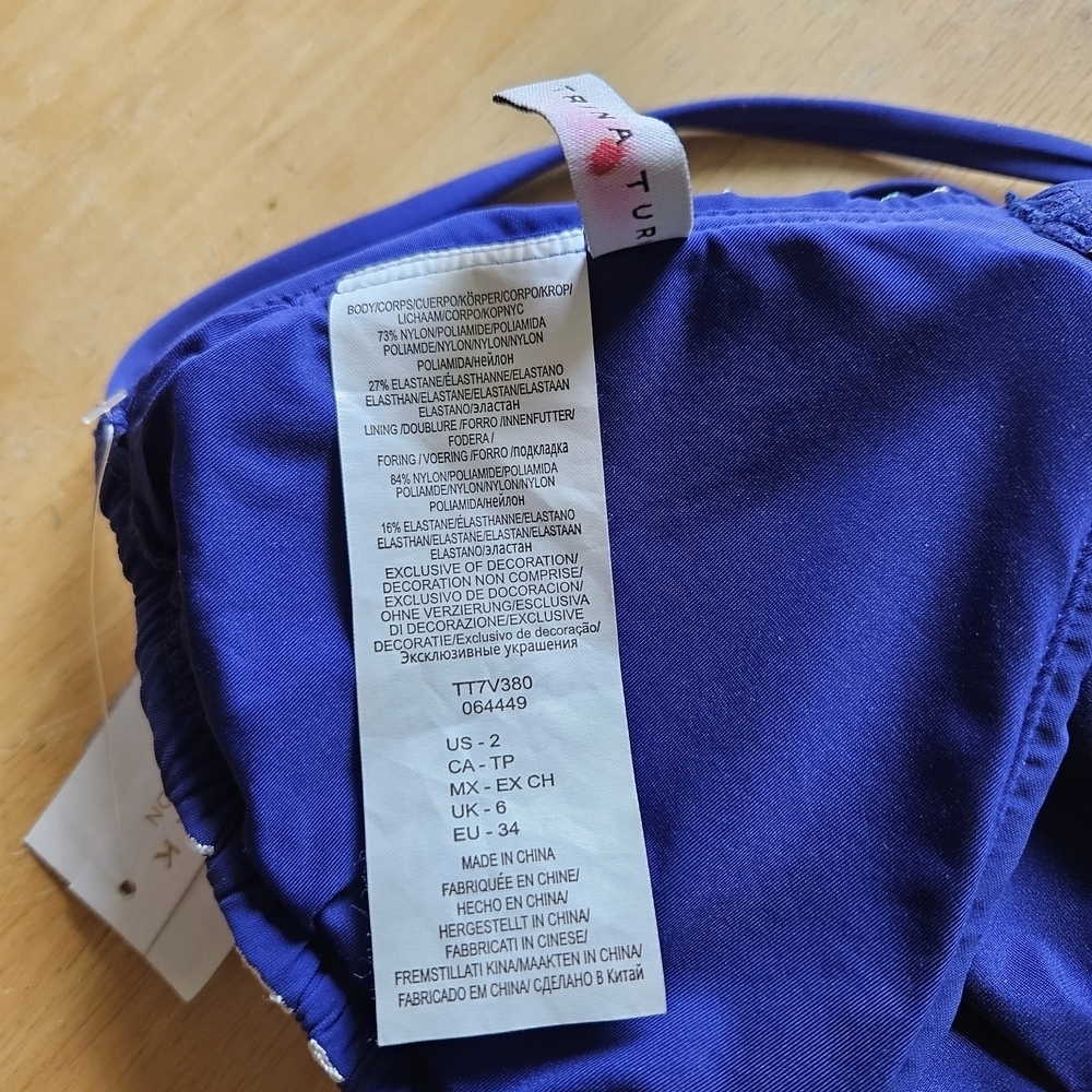 Trina Turk Embroidered Jakarta Triangle Bikini Top Size 2 Indigo Blue - Picture 11 of 13